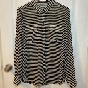 Sheer Black & Cream Striped Blouse, Long Sleeved Striped Blouse, Great Condition